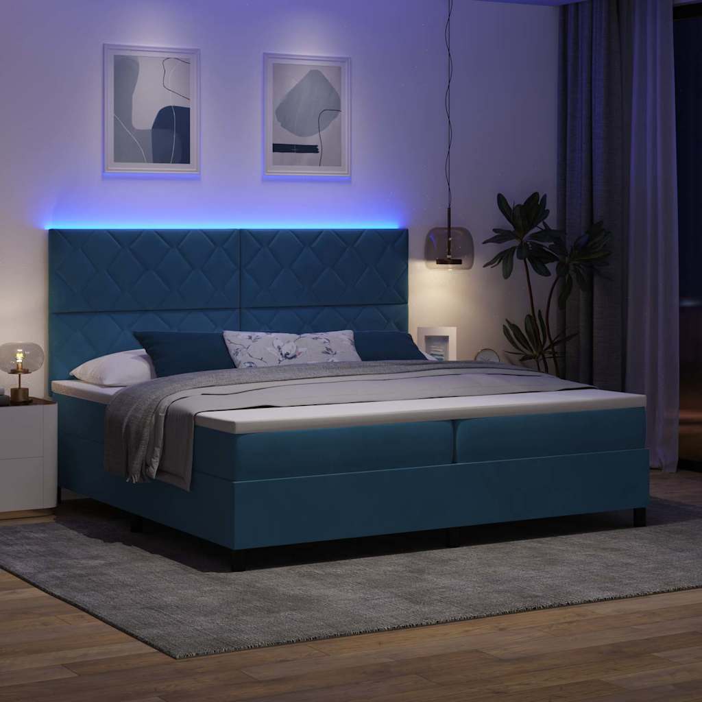 vidaXL LED Κρεβάτι με βάθρο Σκούρο Μπλε 200 x 200 cm Βελούδο