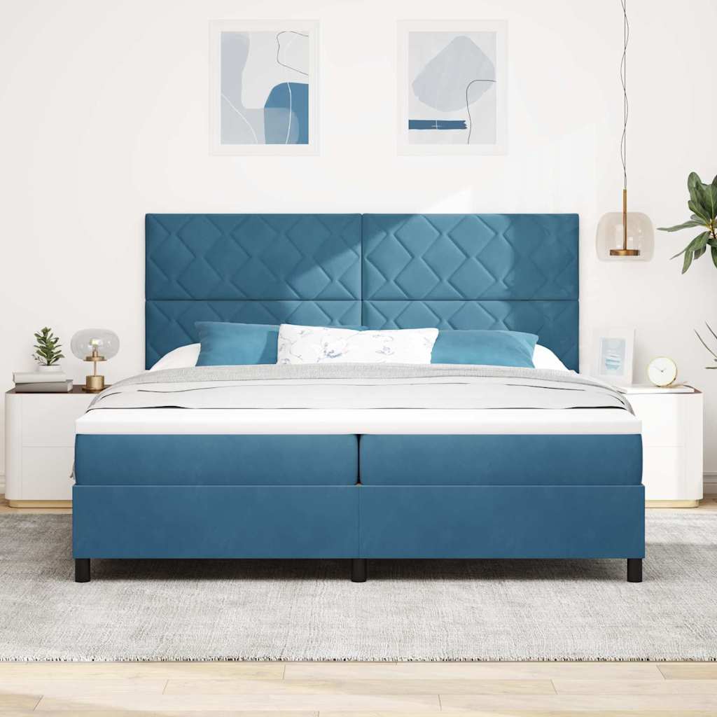 vidaXL LED Κρεβάτι με βάθρο Σκούρο Μπλε 200 x 200 cm Βελούδο