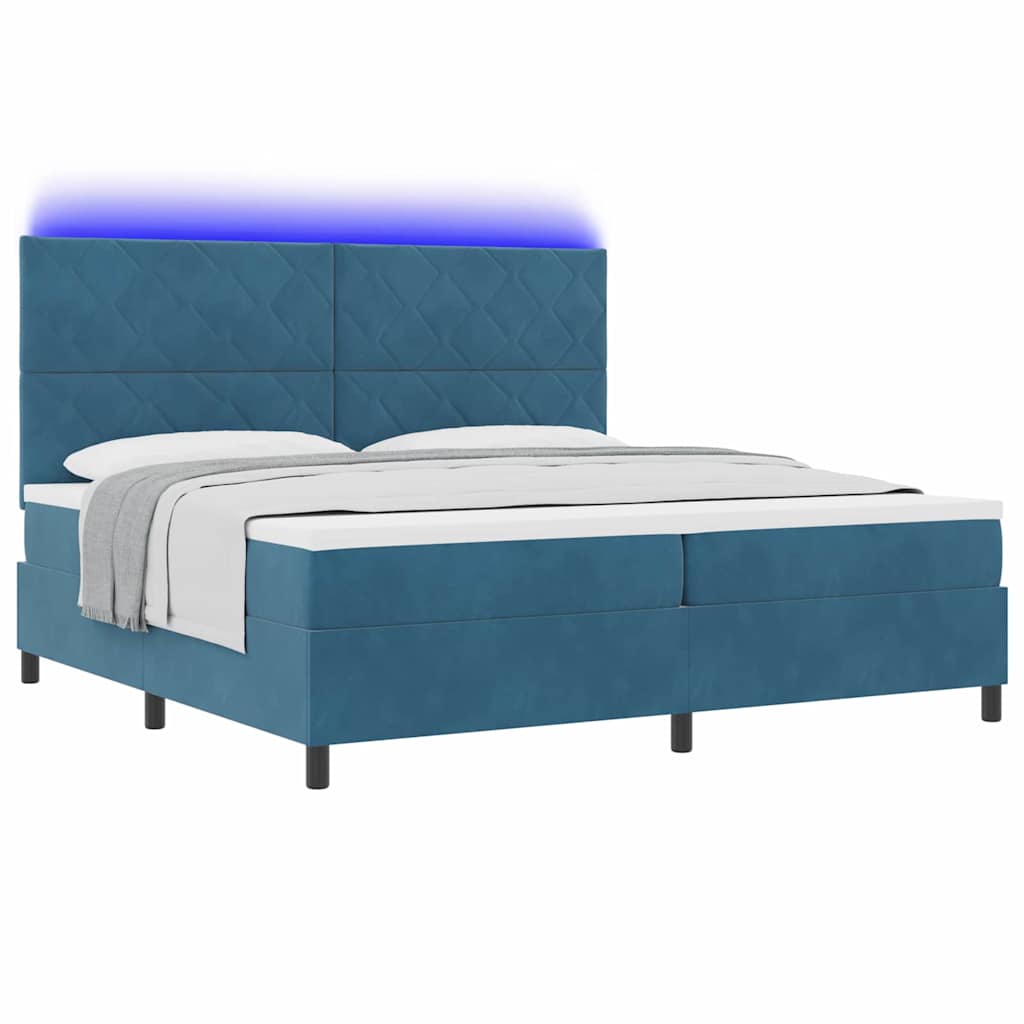 vidaXL LED Κρεβάτι με βάθρο Σκούρο Μπλε 200 x 200 cm Βελούδο