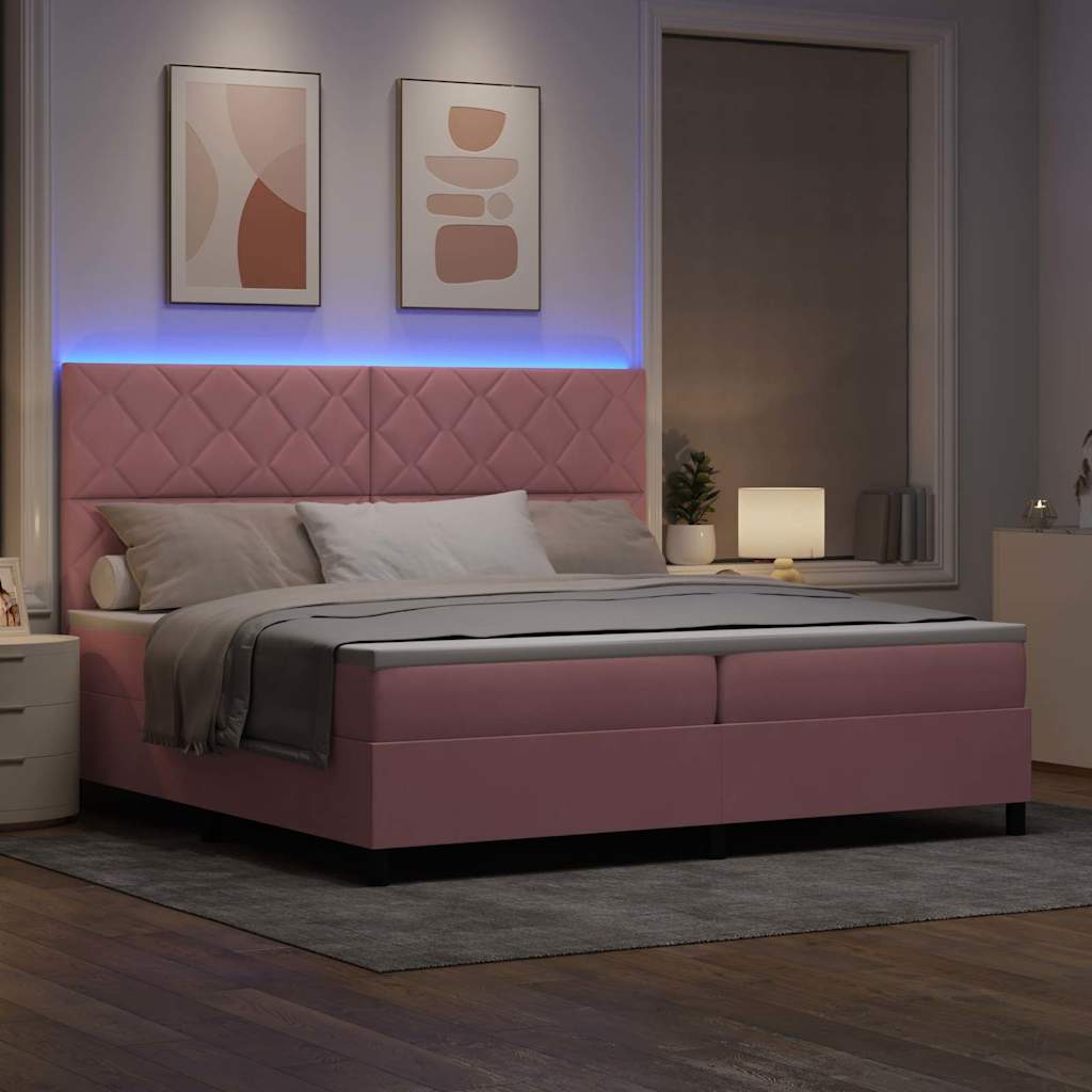 vidaXL LED Κρεβάτι με βάθρο με κεφαλάρι Ροζ 200 x 200 cm Βελούδο