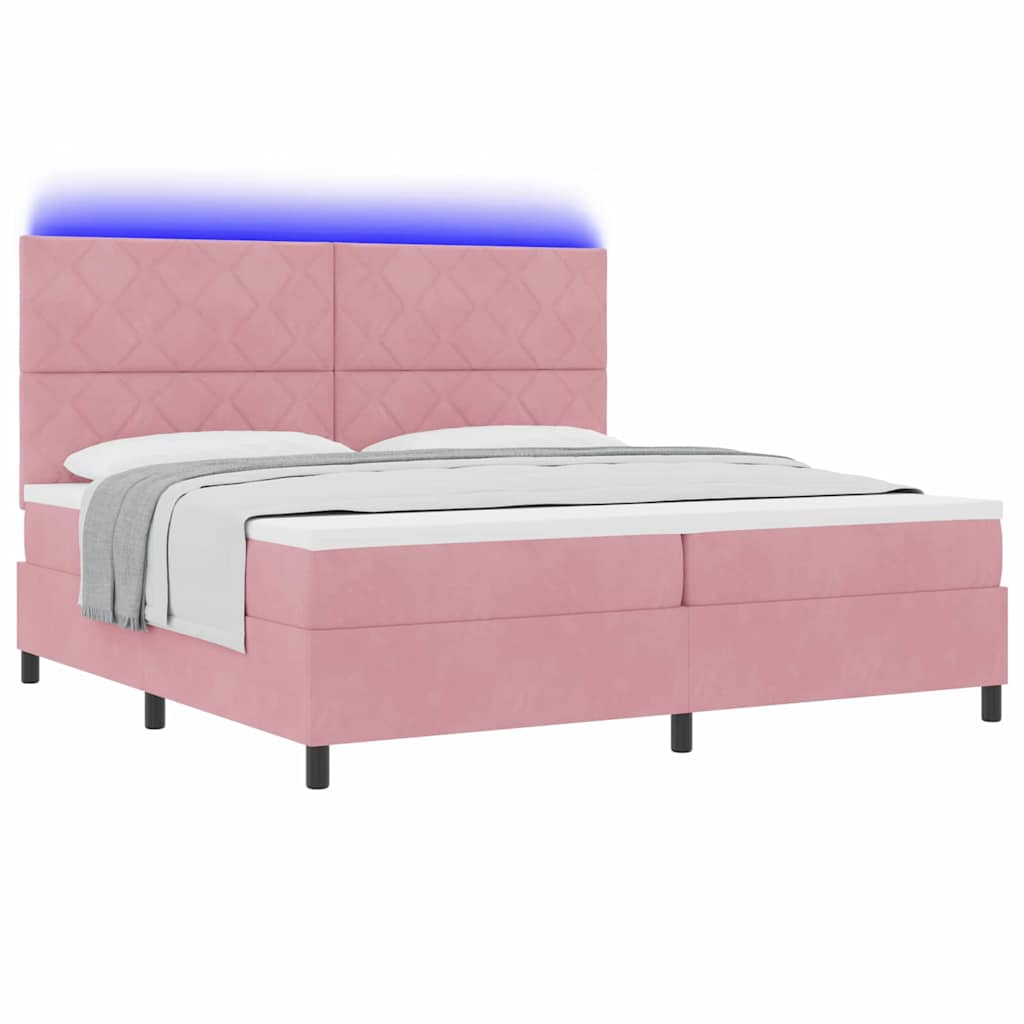 vidaXL LED Κρεβάτι με βάθρο με κεφαλάρι Ροζ 200 x 200 cm Βελούδο