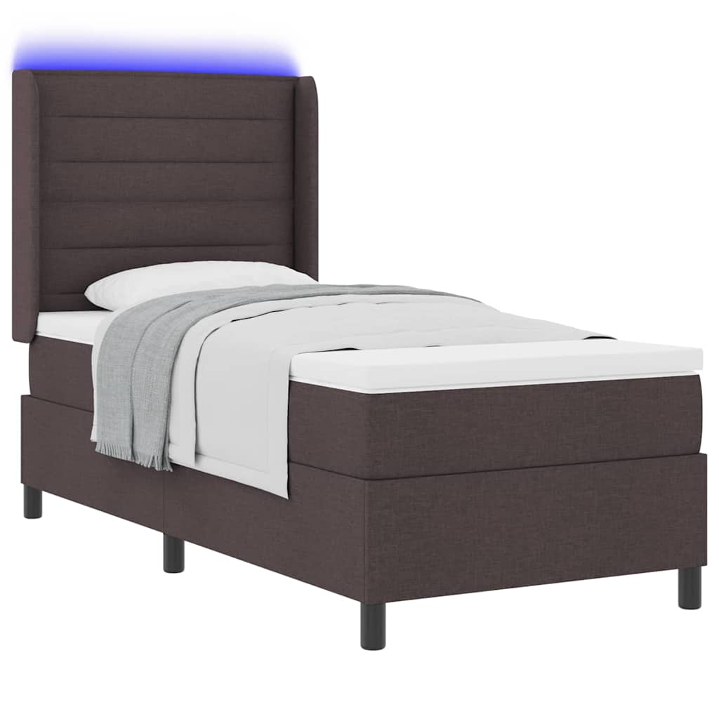 vidaXL LED Κρεβάτι με βάθρο με στρώμα Σκούρο Καφέ 90 x 190 cm ύφασμα