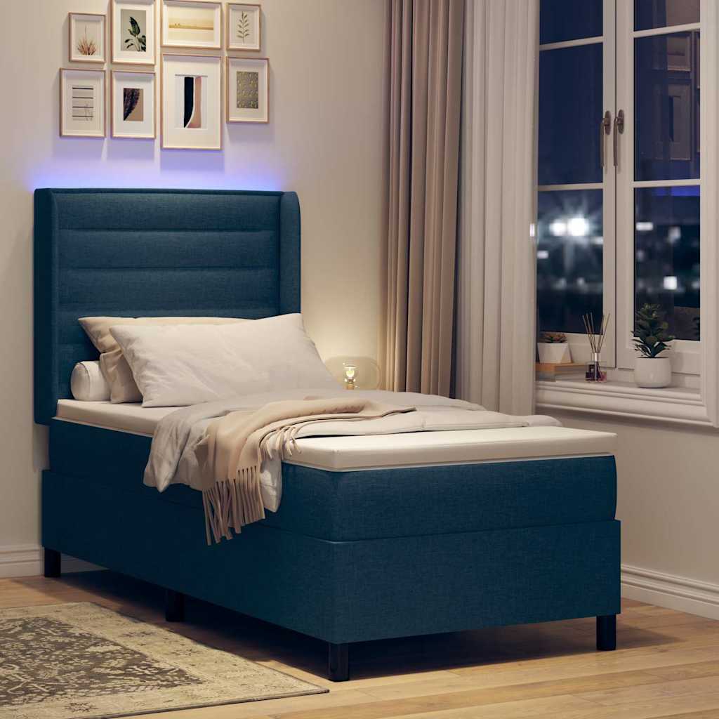 vidaXL LED Κρεβάτι με βάθρο με στρώμα Μπλε 90 x 190 cm ύφασμα