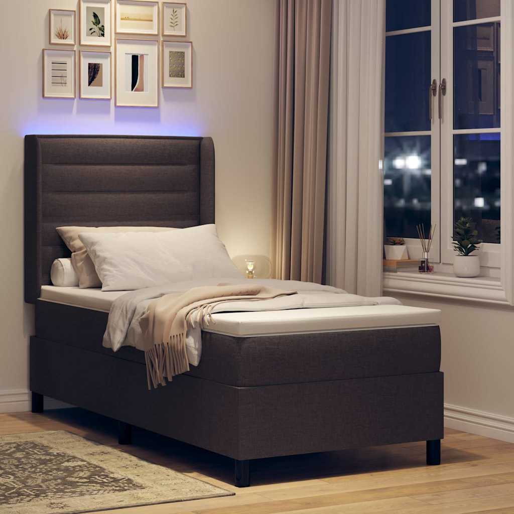 vidaXL LED Κρεβάτι με βάθρο με στρώμα Σκούρο Καφέ 90 x 200 cm ύφασμα