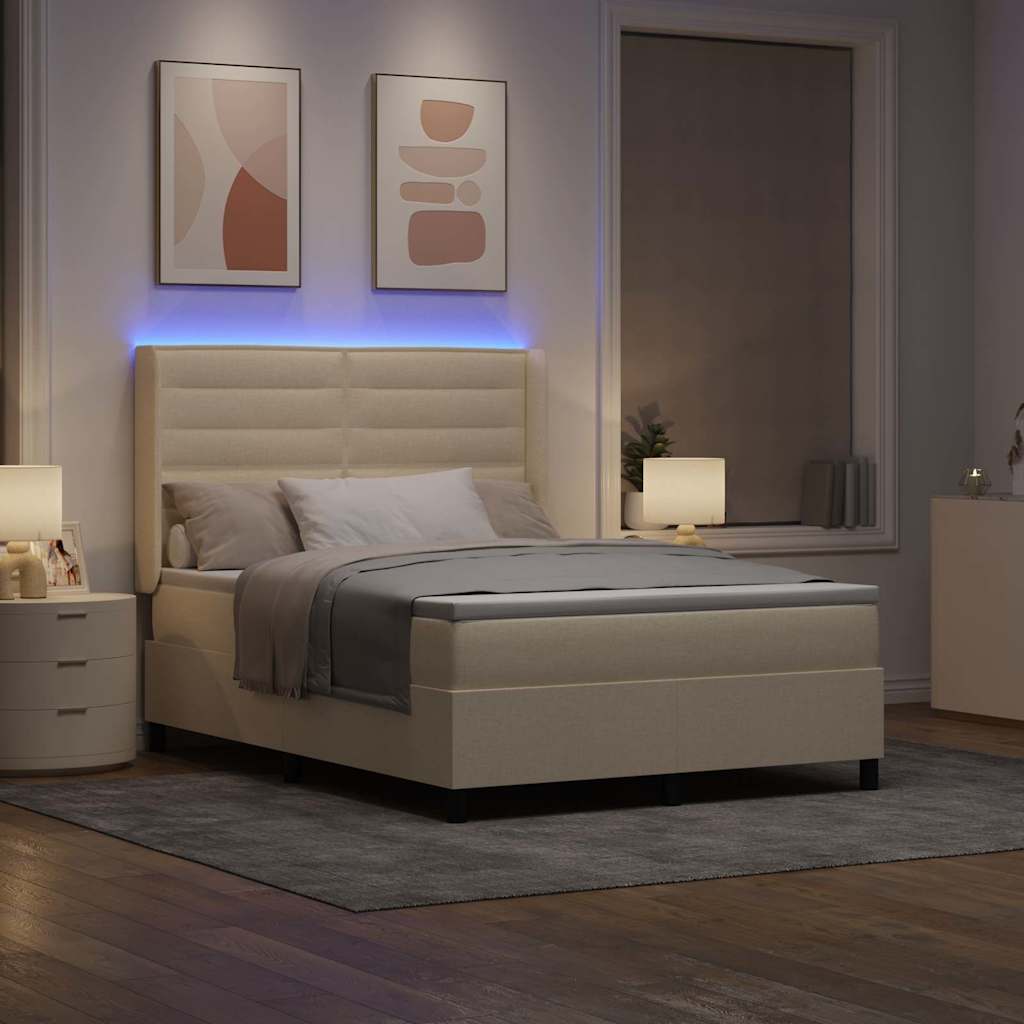 vidaXL LED Κρεβάτι με βάθρο με στρώμα Κρεμ 140 x 190 cm ύφασμα