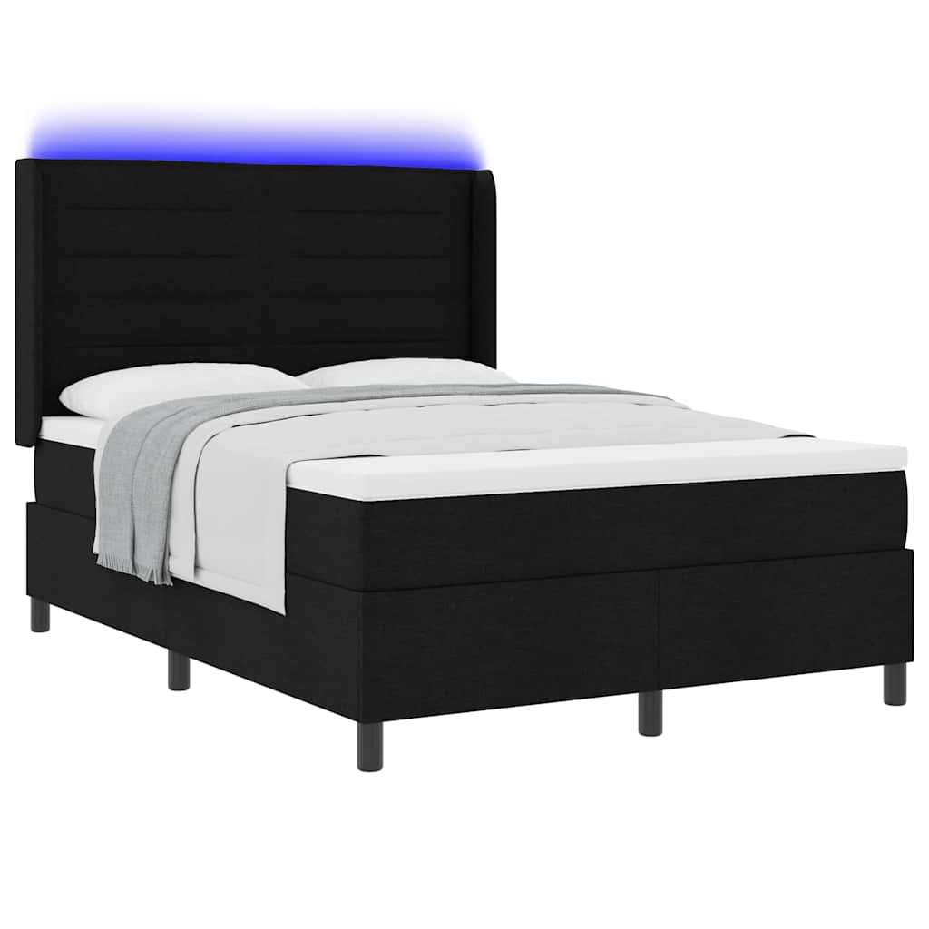 vidaXL LED Κρεβάτι με βάθρο με στρώμα Μαύρο 140 x 200 cm ύφασμα