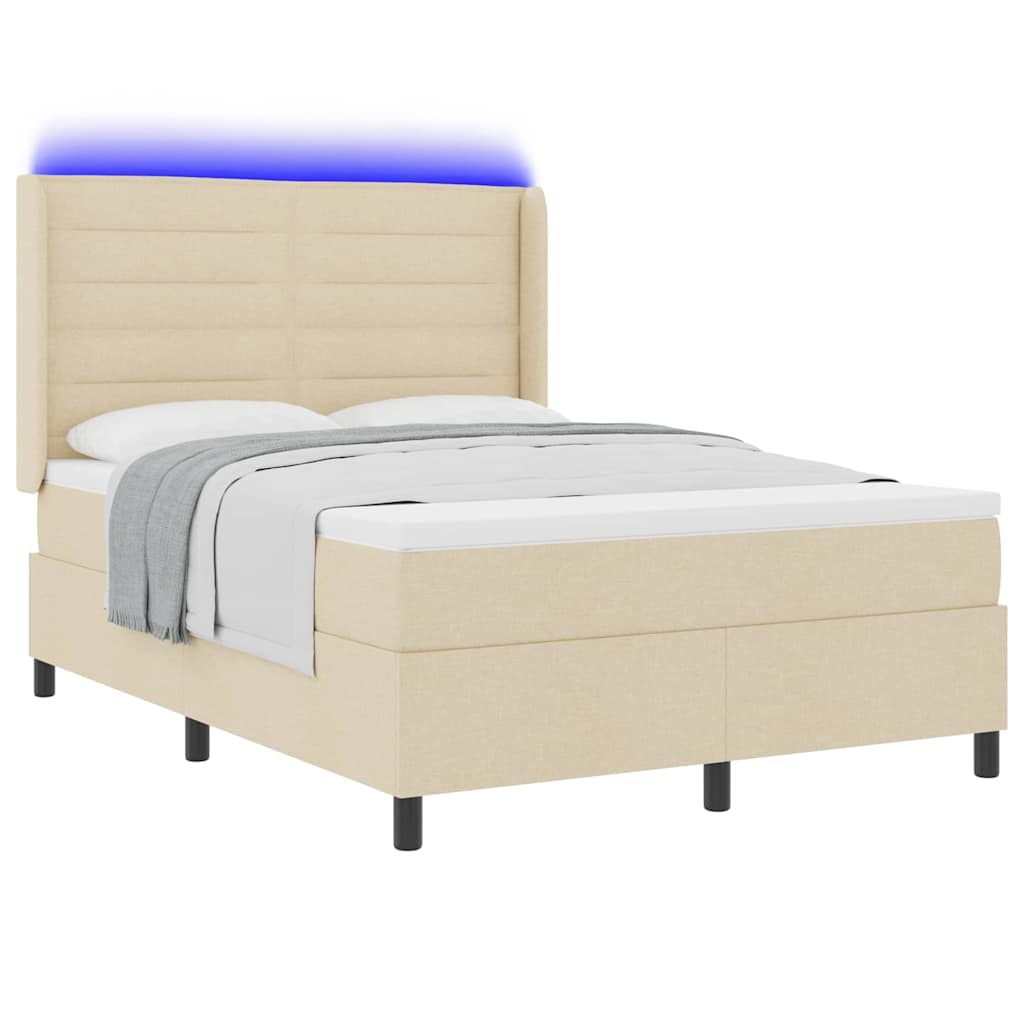 vidaXL LED Κρεβάτι με βάθρο με στρώμα Κρεμ 140 x 200 cm ύφασμα