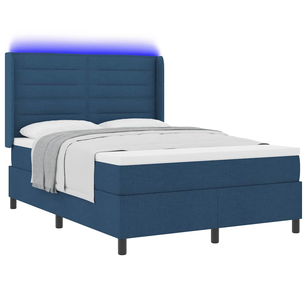 vidaXL LED Κρεβάτι με βάθρο με στρώμα Μπλε 140 x 200 cm ύφασμα