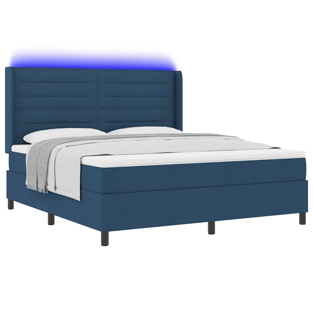 vidaXL LED Κρεβάτι με βάθρο με στρώμα Μπλε 180 x 200 cm ύφασμα