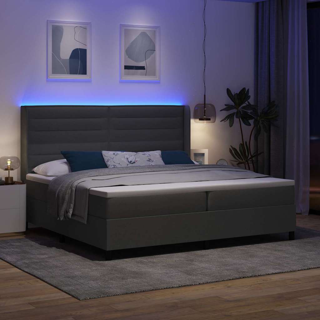 vidaXL LED Κρεβάτι με βάθρο με στρώμα Σκούρο Γκρι 200 x 200 cm ύφασμα