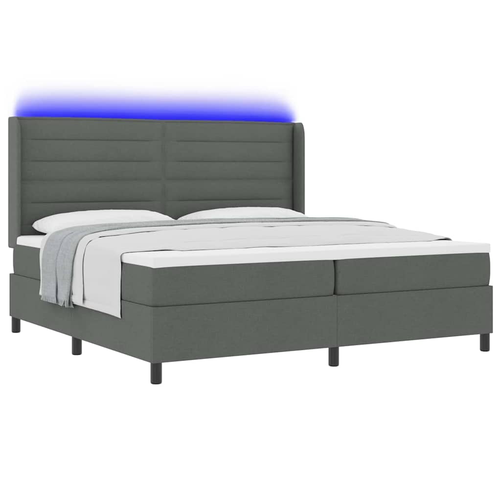 vidaXL LED Κρεβάτι με βάθρο με στρώμα Σκούρο Γκρι 200 x 200 cm ύφασμα