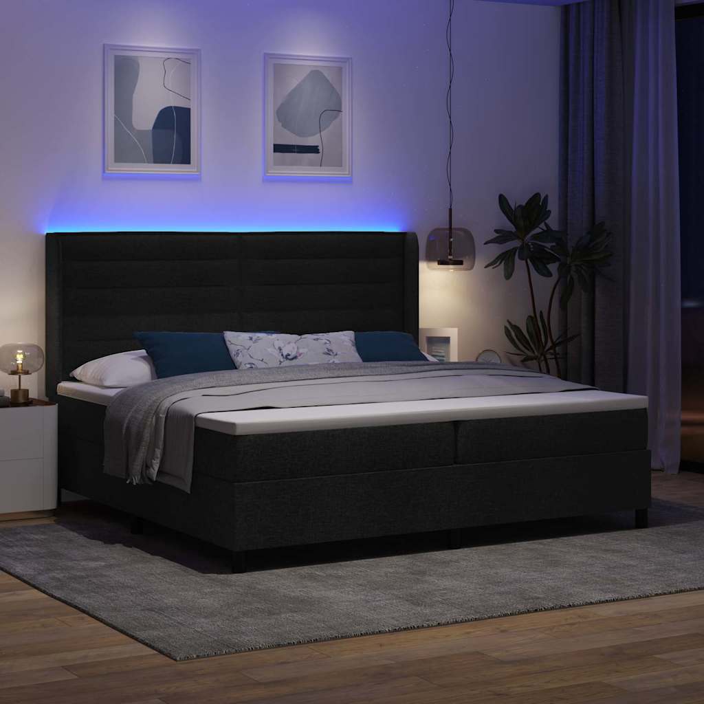 vidaXL LED Κρεβάτι με βάθρο με στρώμα Μαύρο 200 x 200 cm ύφασμα