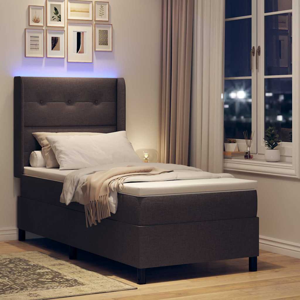 vidaXL LED Κρεβάτι με βάθρο με κεφαλάρι Σκούρο Καφέ 90 x 190 cm ύφασμα