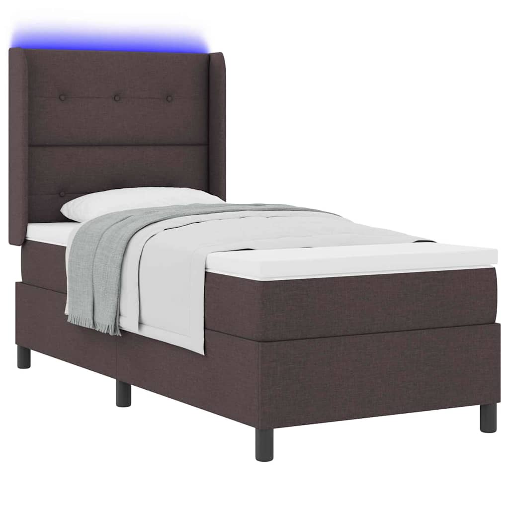 vidaXL LED Κρεβάτι με βάθρο με κεφαλάρι Σκούρο Καφέ 90 x 190 cm ύφασμα