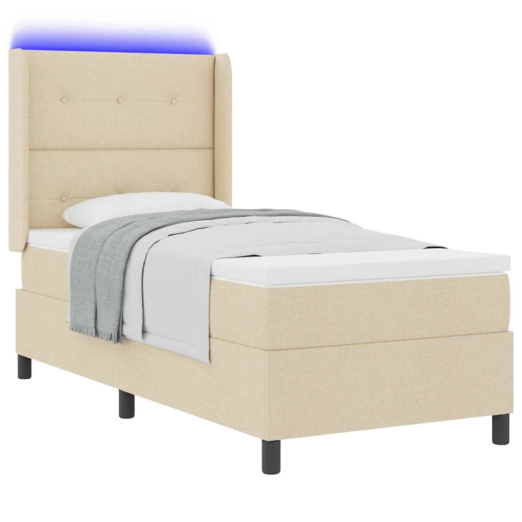 vidaXL LED Κρεβάτι με βάθρο με στρώμα Κρεμ 90 x 190 cm ύφασμα