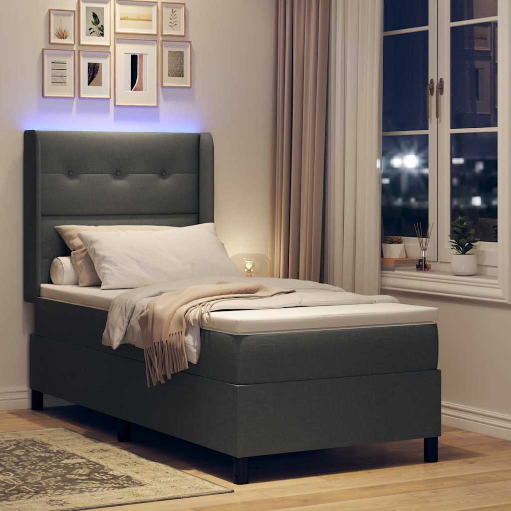 vidaXL LED Κρεβάτι με βάθρο Σκούρο Γκρι 100 x 200 cm ύφασμα