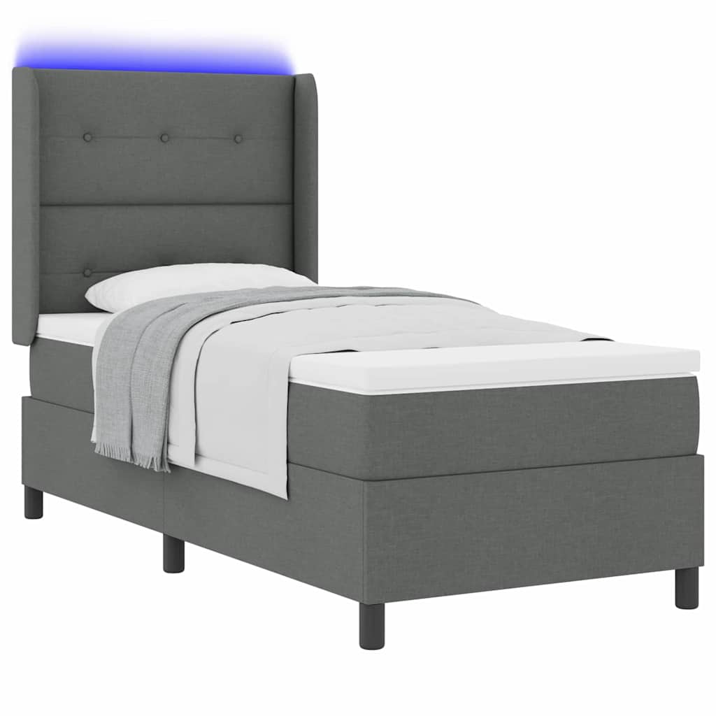 vidaXL LED Κρεβάτι με βάθρο Σκούρο Γκρι 100 x 200 cm ύφασμα