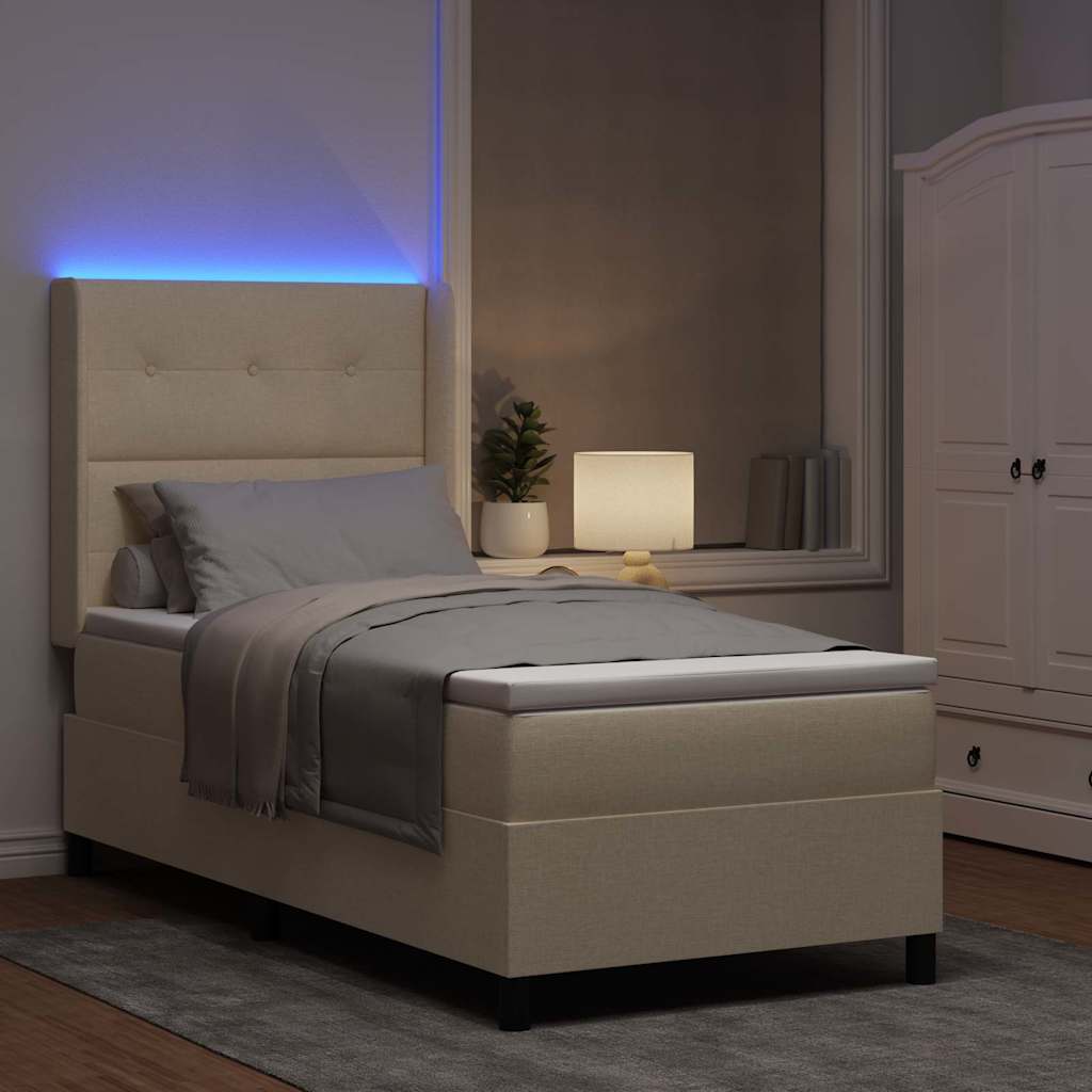 vidaXL LED Κρεβάτι με βάθρο με μαξιλάρι Κρεμ 100 x 200 cm ύφασμα