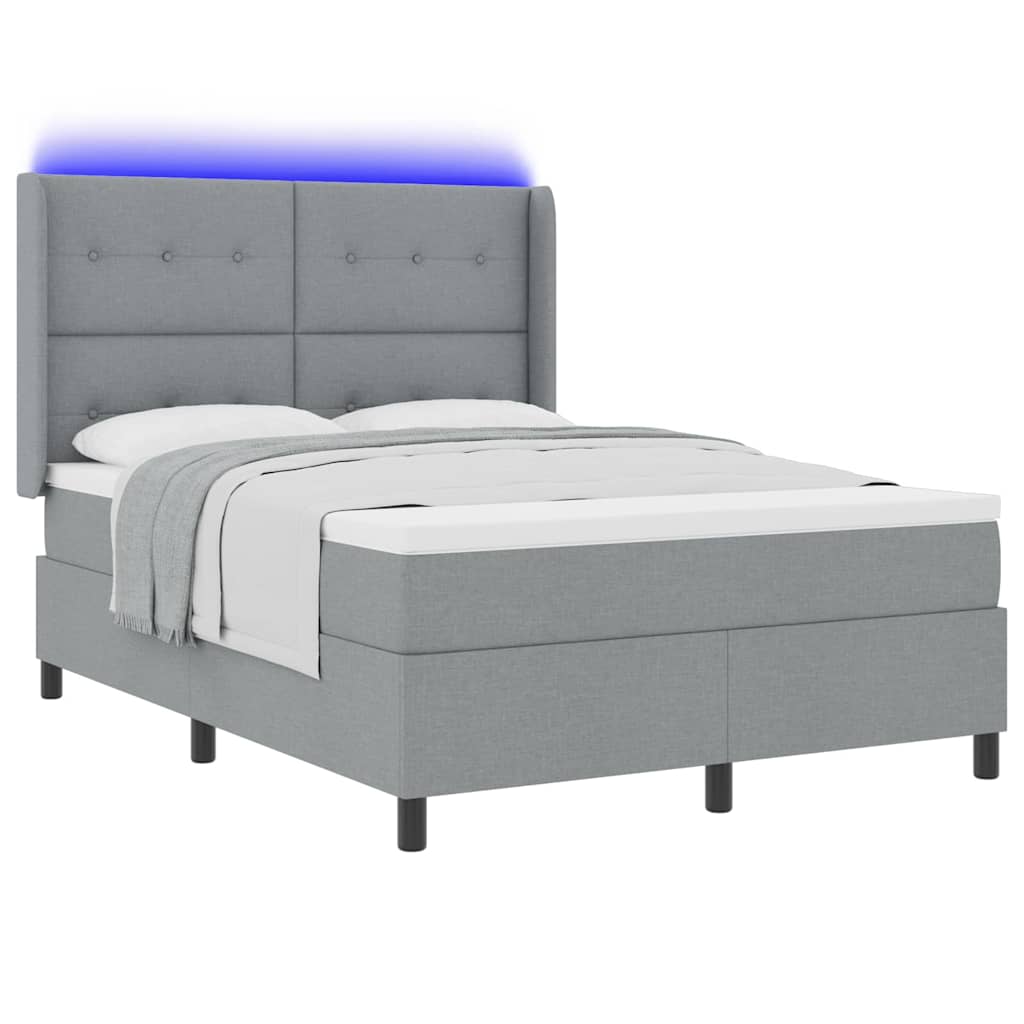 vidaXL LED Κρεβάτι με βάθρο με στρώμα Ανοιχτό γκρι 140 x 200 cm ύφασμα