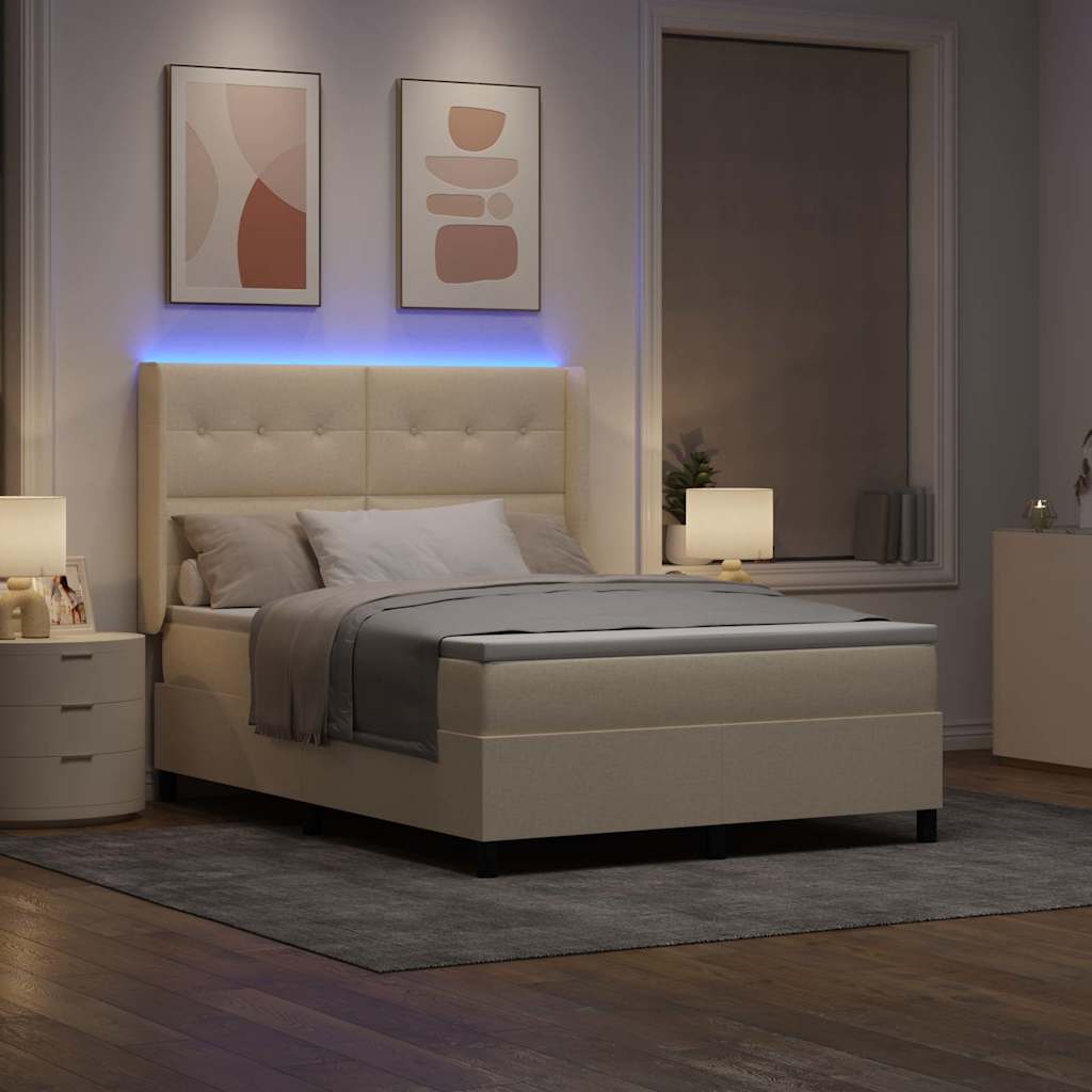 vidaXL LED Κρεβάτι με βάθρο με κεφαλάρι Κρεμ 140 x 200 cm ύφασμα