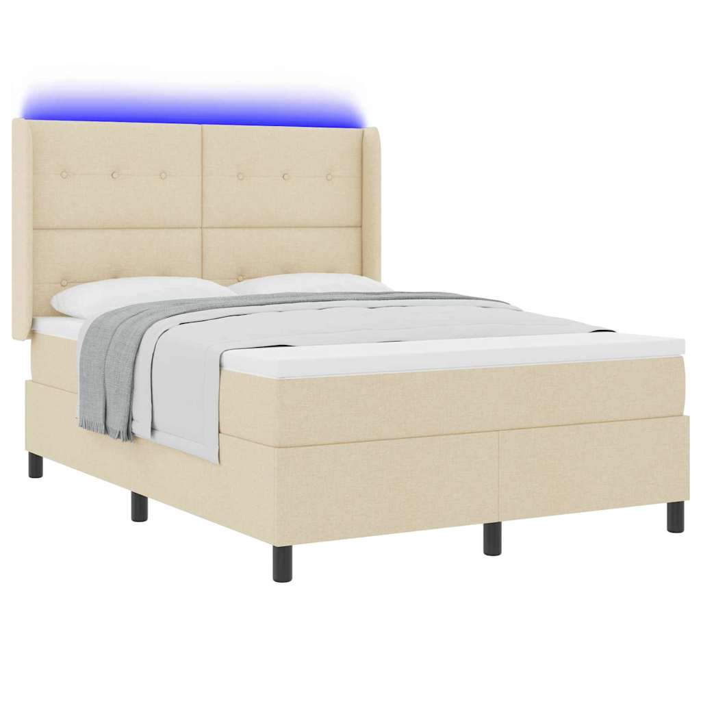 vidaXL LED Κρεβάτι με βάθρο με κεφαλάρι Κρεμ 140 x 200 cm ύφασμα