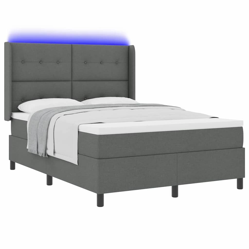 vidaXL LED Κρεβάτι με βάθρο Σκούρο Γκρι 160 x 200 cm ύφασμα