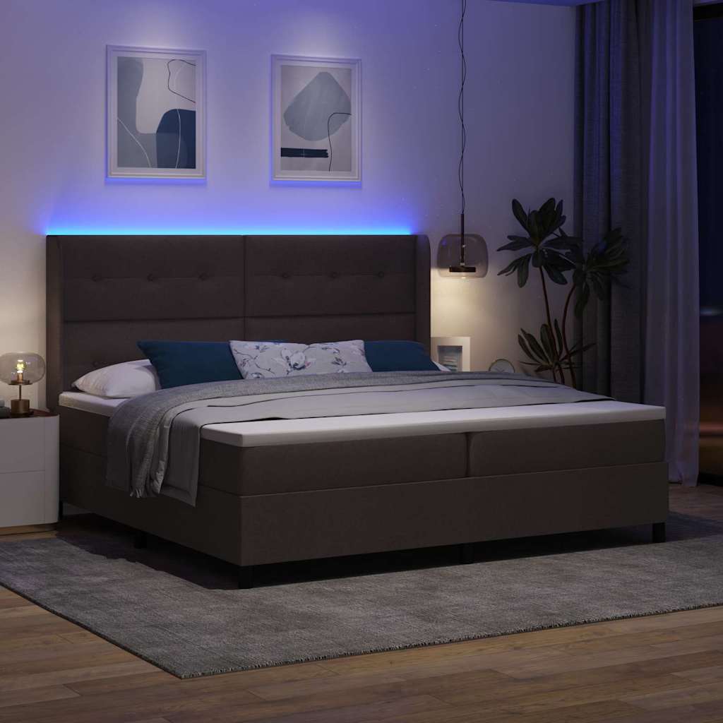 vidaXL LED Κρεβάτι με βάθρο Σκούρο Καφέ 200 x 200 cm ύφασμα