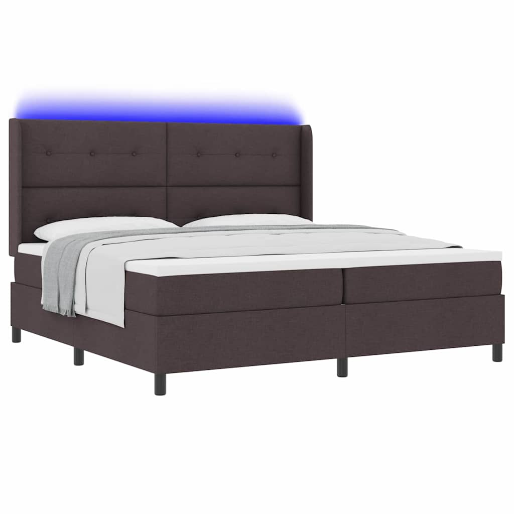 vidaXL LED Κρεβάτι με βάθρο Σκούρο Καφέ 200 x 200 cm ύφασμα