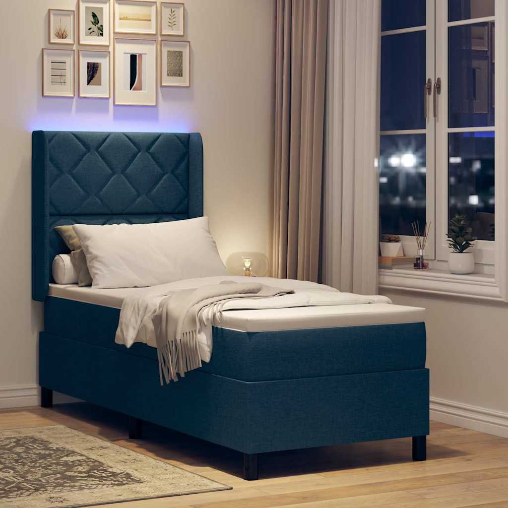 vidaXL LED Κρεβάτι με βάθρο με κεφαλάρι Μπλε 80 x 200 cm ύφασμα