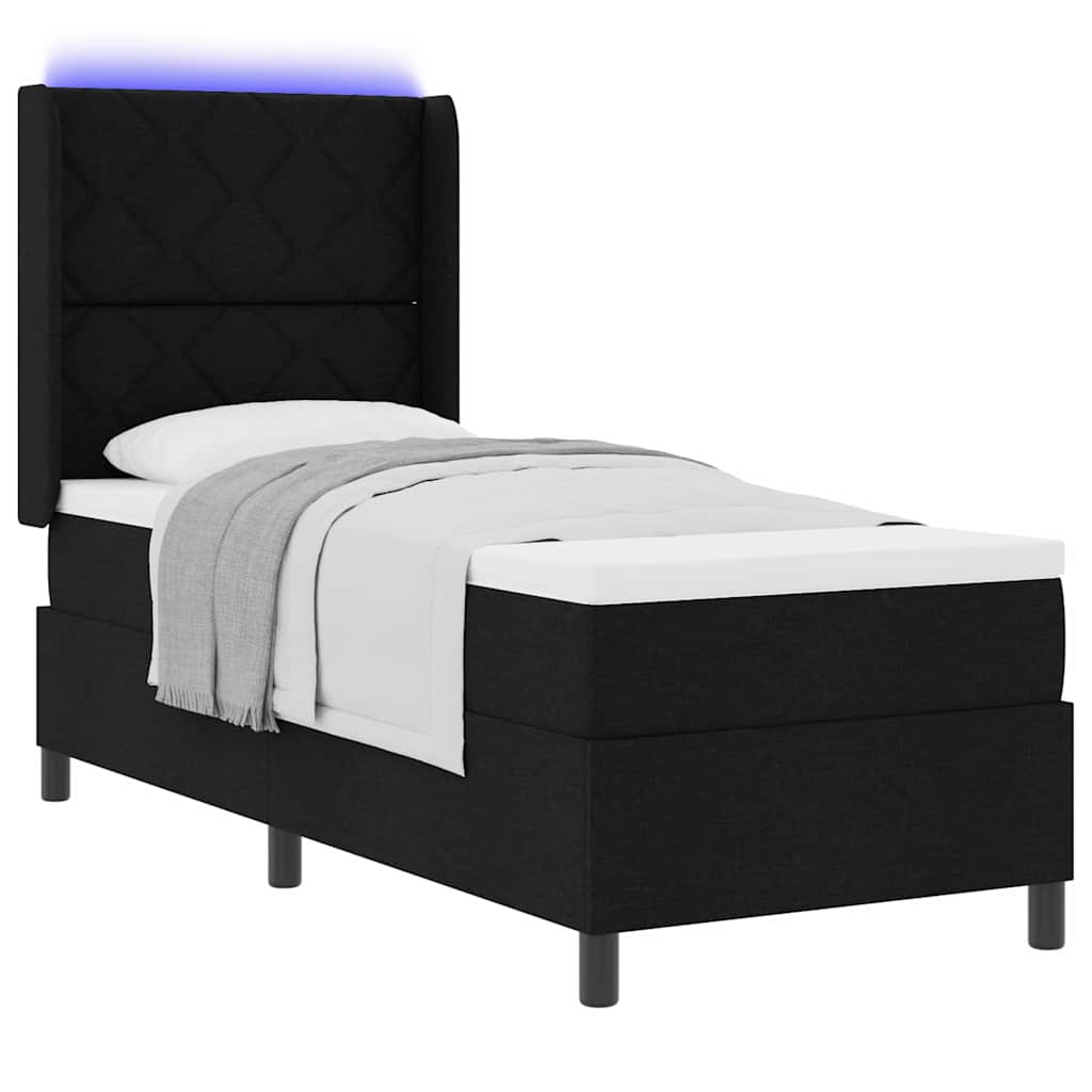 vidaXL LED Κρεβάτι με βάθρο με κεφαλάρι Μαύρο 90 x 190 cm ύφασμα