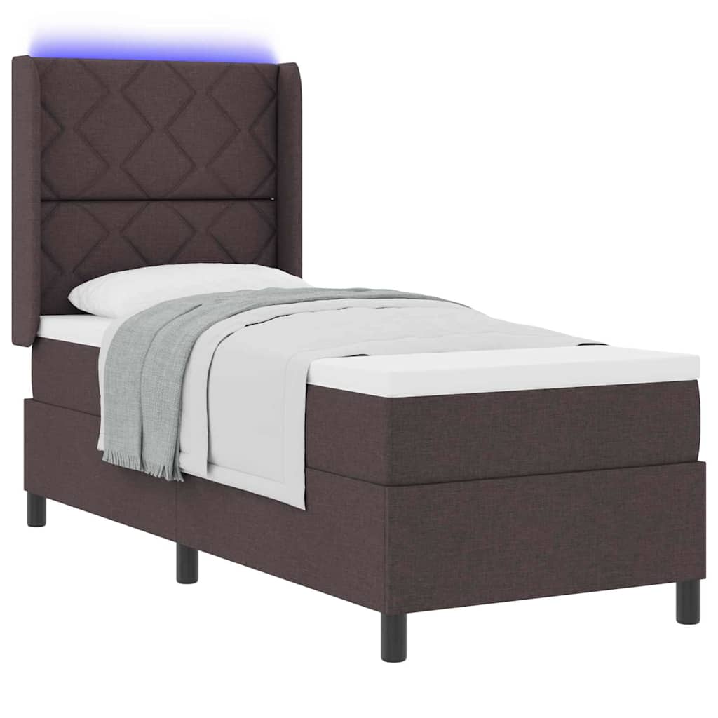 vidaXL LED Κρεβάτι με βάθρο με κεφαλάρι Σκούρο Καφέ 90 x 190 cm ύφασμα