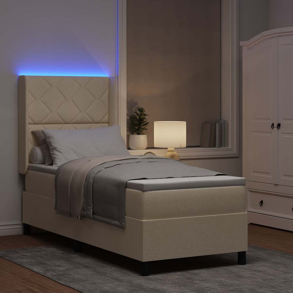 vidaXL LED Κρεβάτι με βάθρο με κεφαλάρι Κρεμ 90 x 190 cm ύφασμα