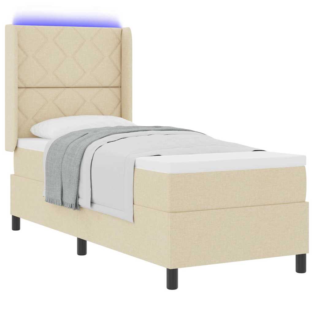 vidaXL LED Κρεβάτι με βάθρο με κεφαλάρι Κρεμ 90 x 190 cm ύφασμα