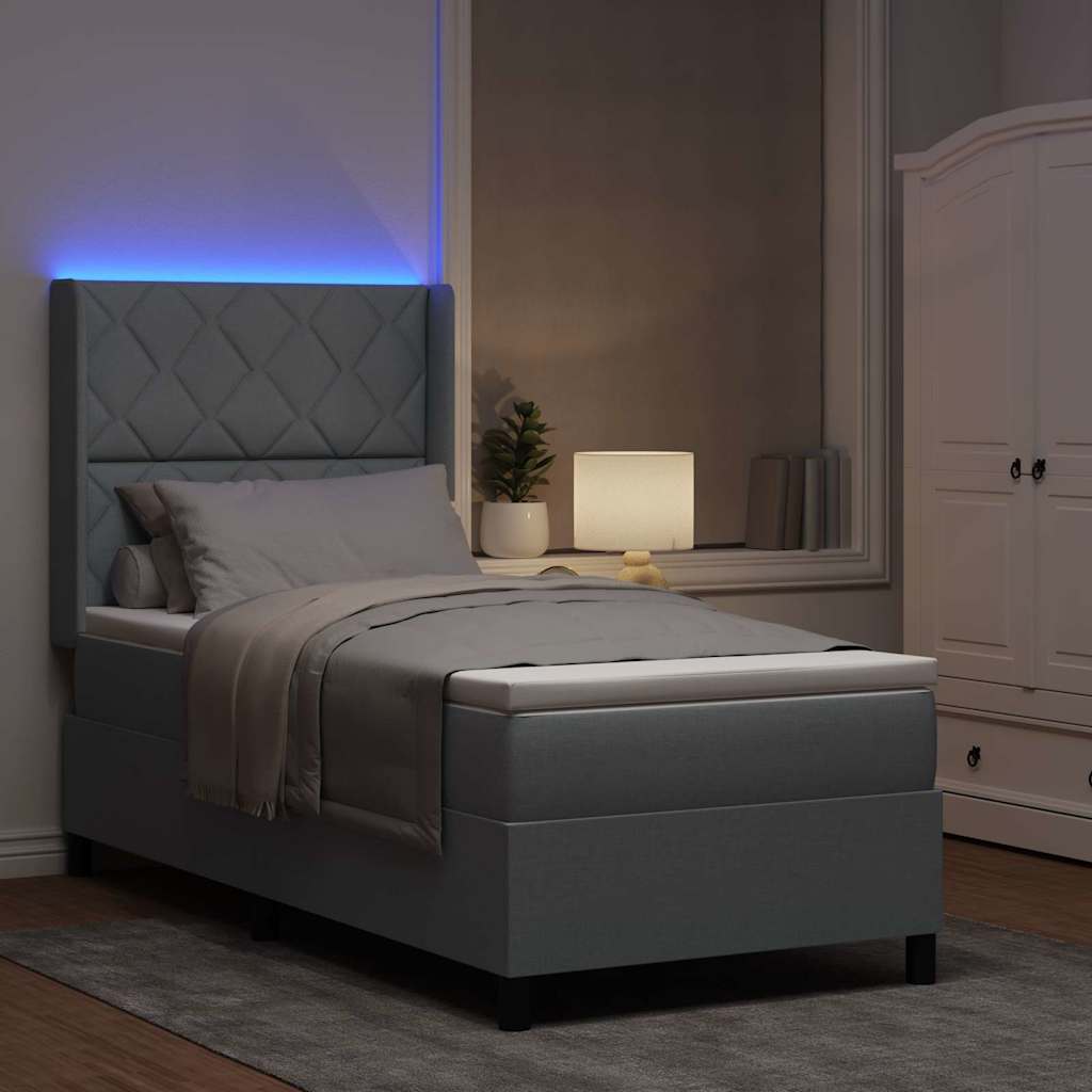 vidaXL LED Κρεβάτι με βάθρο Ανοιχτό γκρι 90 x 200 cm ύφασμα