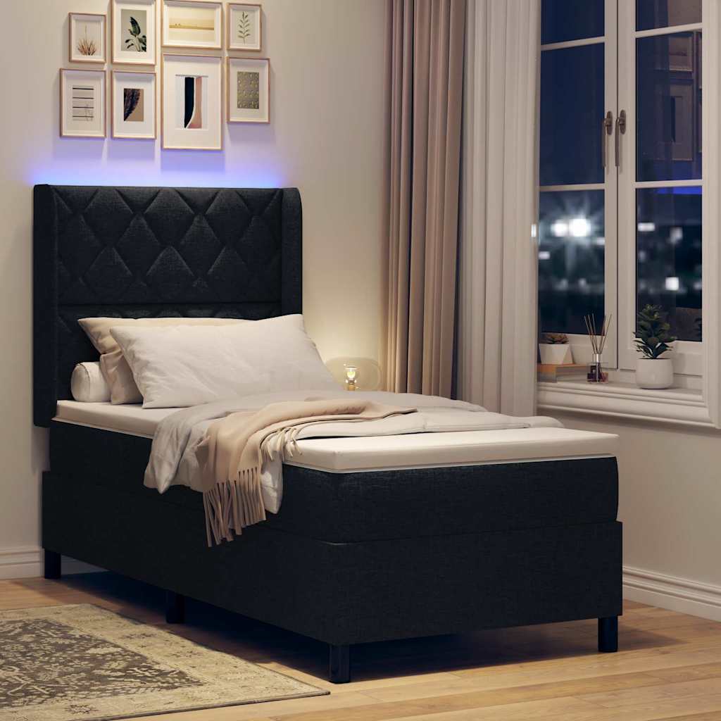 vidaXL LED Κρεβάτι με βάθρο με κεφαλάρι Μαύρο 90 x 200 cm ύφασμα