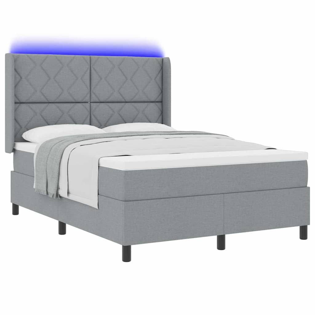 vidaXL LED Κρεβάτι με βάθρο Ανοιχτό γκρι 140 x 190 cm ύφασμα