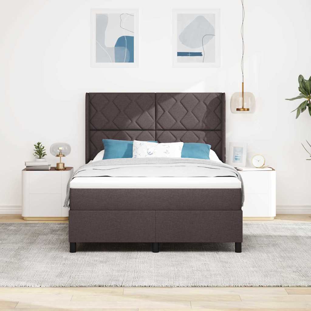 vidaXL LED Κρεβάτι με βάθρο Σκούρο Καφέ 140 x 190 cm ύφασμα
