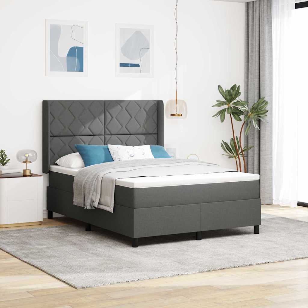 vidaXL LED Κρεβάτι με βάθρο Σκούρο Γκρι 160 x 200 cm ύφασμα