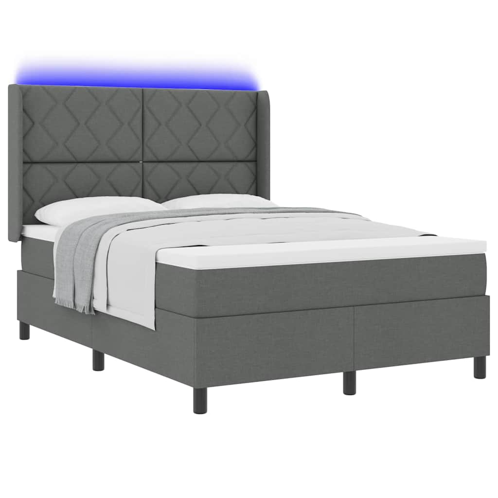 vidaXL LED Κρεβάτι με βάθρο Σκούρο Γκρι 160 x 200 cm ύφασμα