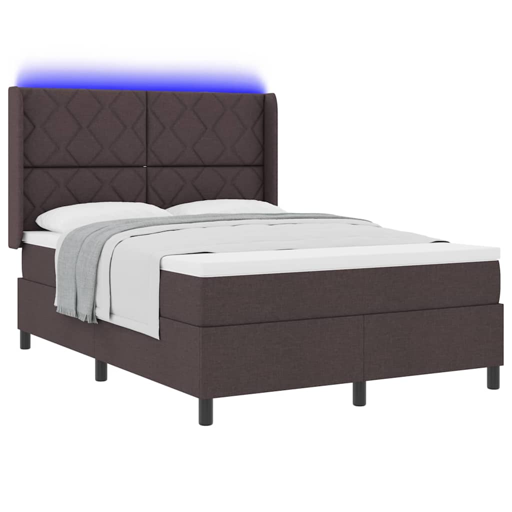 vidaXL LED Κρεβάτι με βάθρο Σκούρο Καφέ 160 x 200 cm ύφασμα