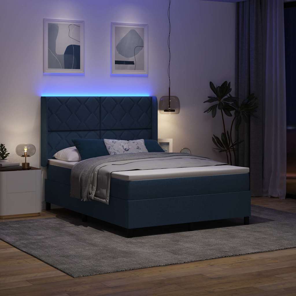 vidaXL LED Κρεβάτι με βάθρο με κεφαλάρι Μπλε 160 x 200 cm ύφασμα