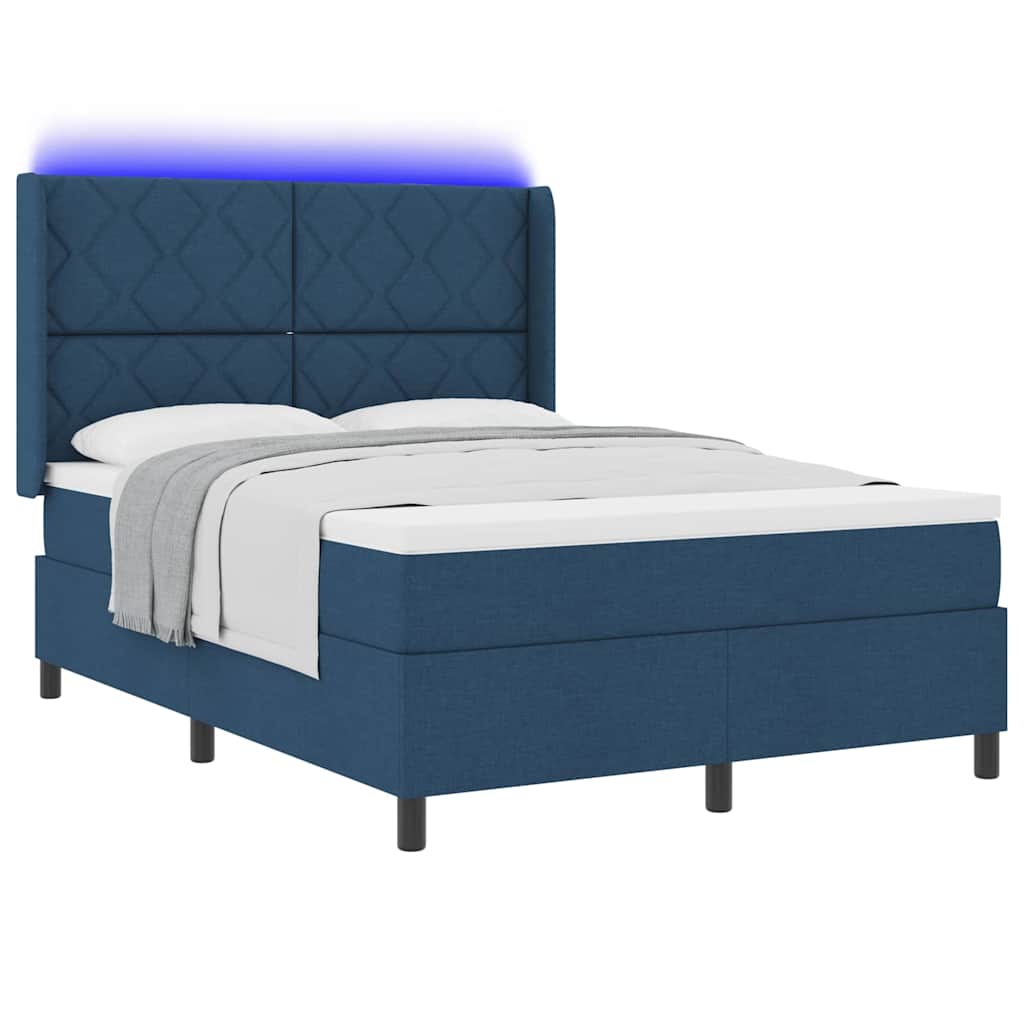 vidaXL LED Κρεβάτι με βάθρο με κεφαλάρι Μπλε 160 x 200 cm ύφασμα