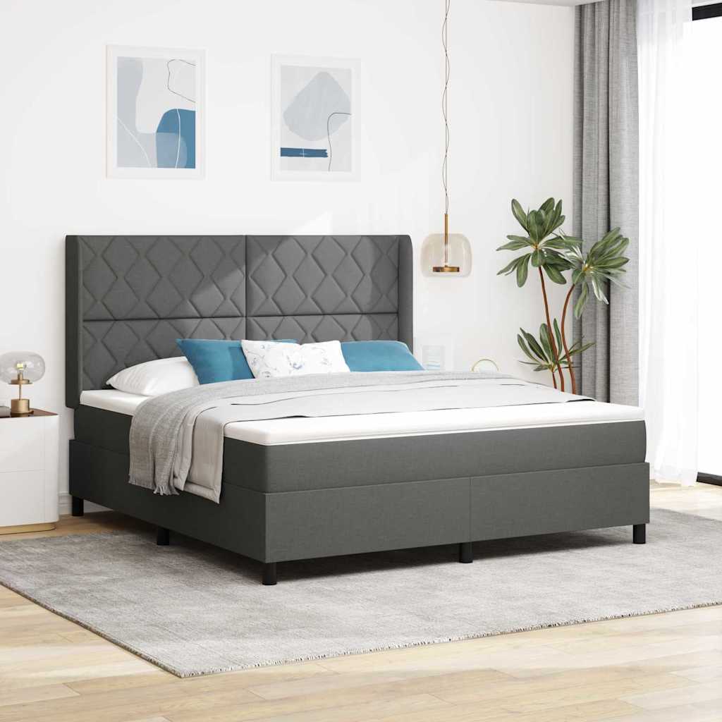 vidaXL LED Κρεβάτι με βάθρο Σκούρο Γκρι 180 x 200 cm ύφασμα