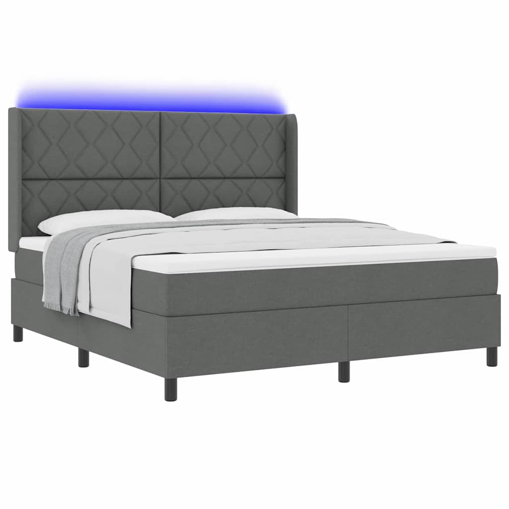 vidaXL LED Κρεβάτι με βάθρο Σκούρο Γκρι 180 x 200 cm ύφασμα