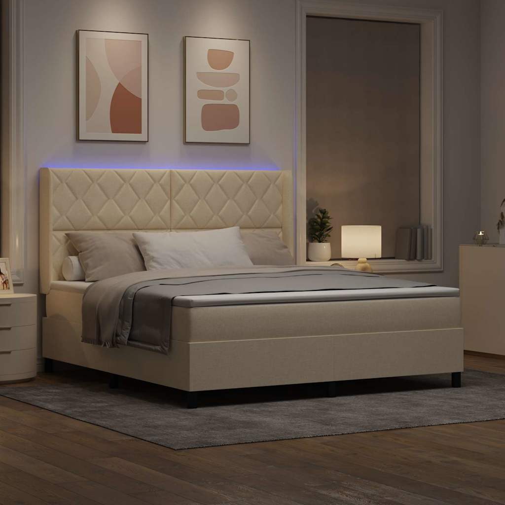 vidaXL LED Κρεβάτι με βάθρο με κεφαλάρι Κρεμ 180 x 200 cm ύφασμα