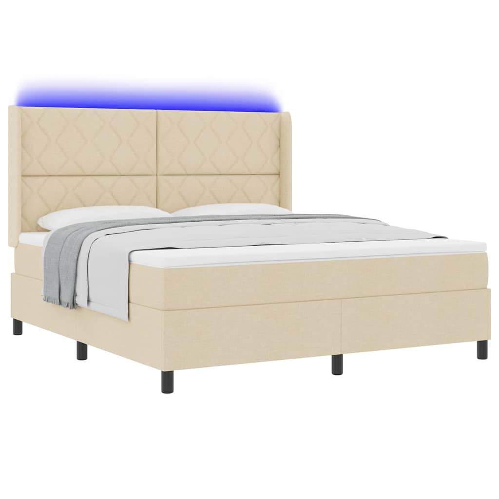 vidaXL LED Κρεβάτι με βάθρο με κεφαλάρι Κρεμ 180 x 200 cm ύφασμα