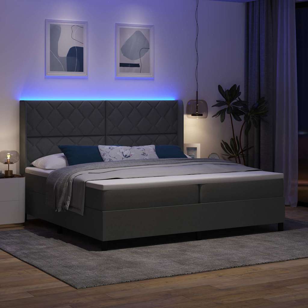 vidaXL LED Κρεβάτι με βάθρο Σκούρο Γκρι 200 x 200 cm ύφασμα