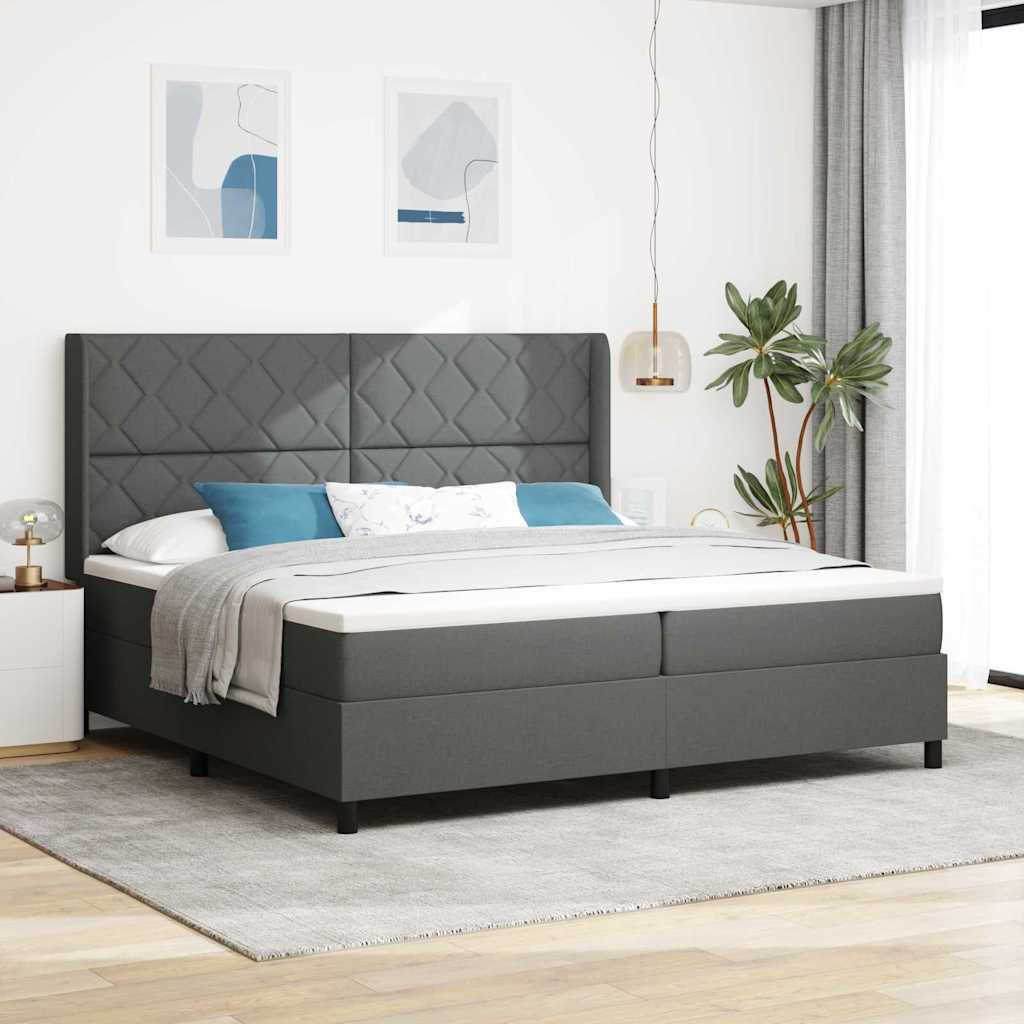 vidaXL LED Κρεβάτι με βάθρο Σκούρο Γκρι 200 x 200 cm ύφασμα