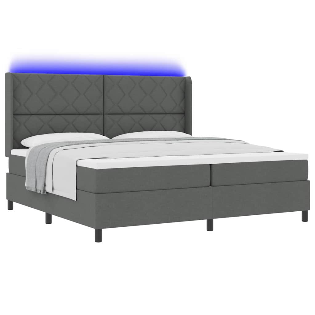vidaXL LED Κρεβάτι με βάθρο Σκούρο Γκρι 200 x 200 cm ύφασμα