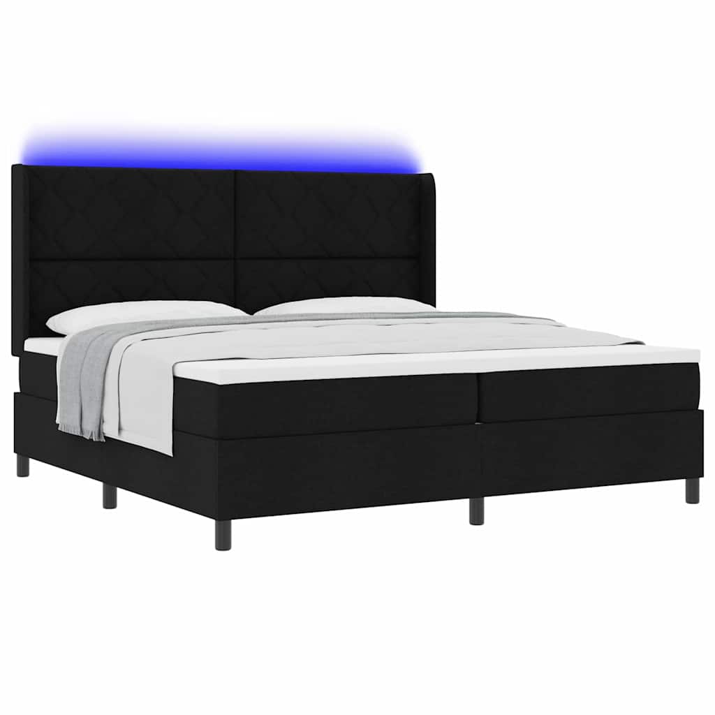 vidaXL LED Κρεβάτι με βάθρο με κεφαλάρι Μαύρο 200 x 200 cm ύφασμα